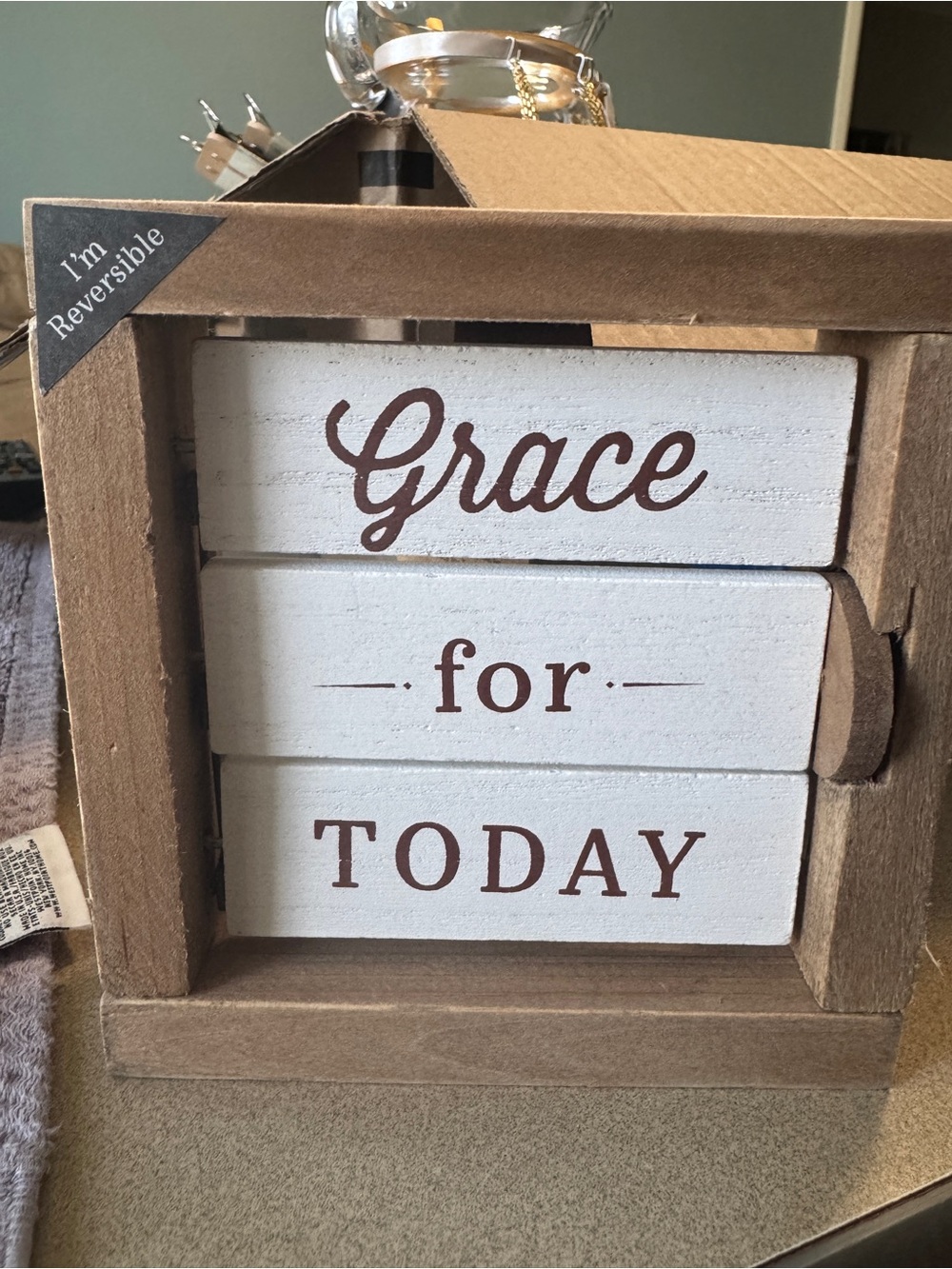 Grace for Today Wooden Wall Sign - White and Brown